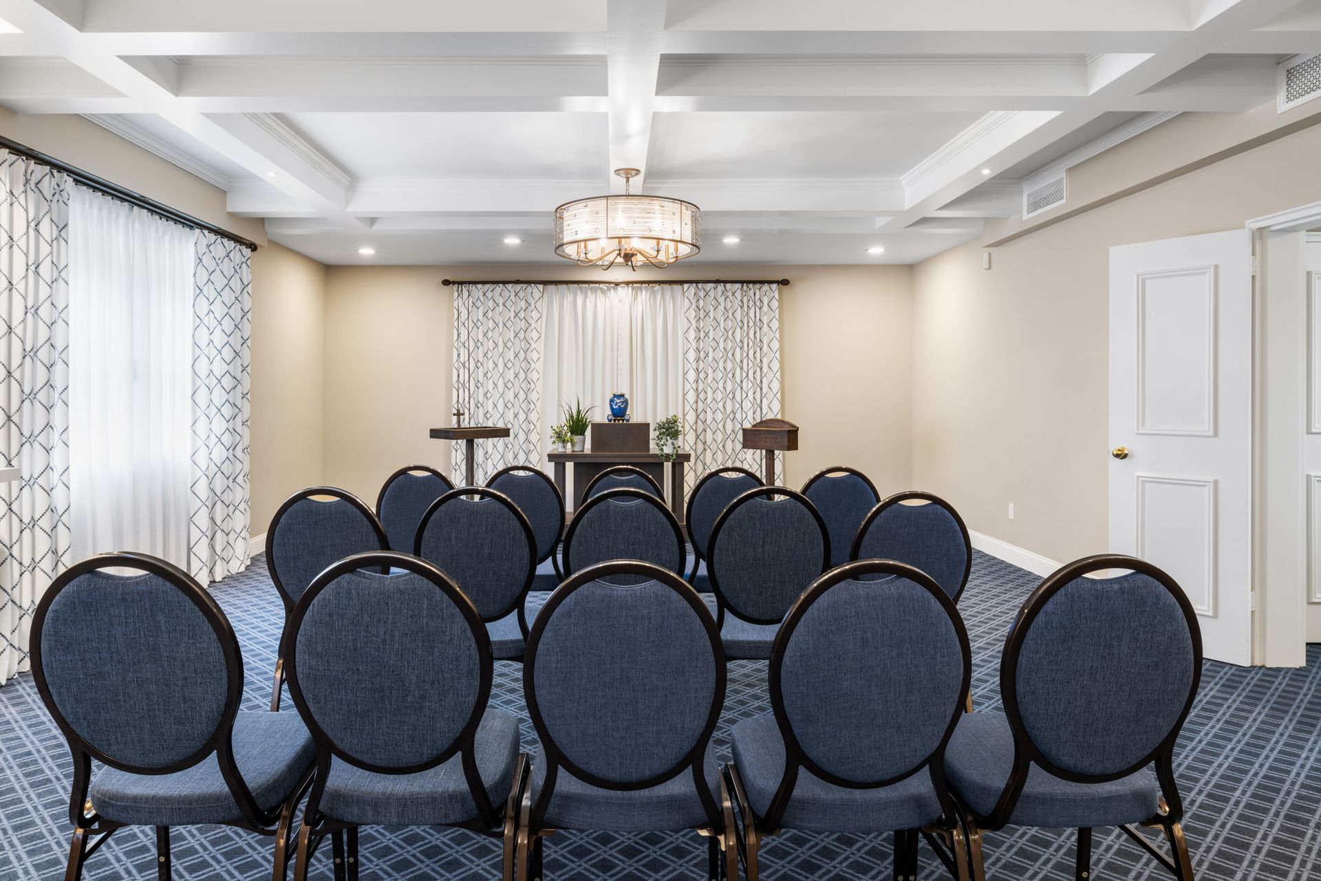 The service room at Westchester Funeral Home