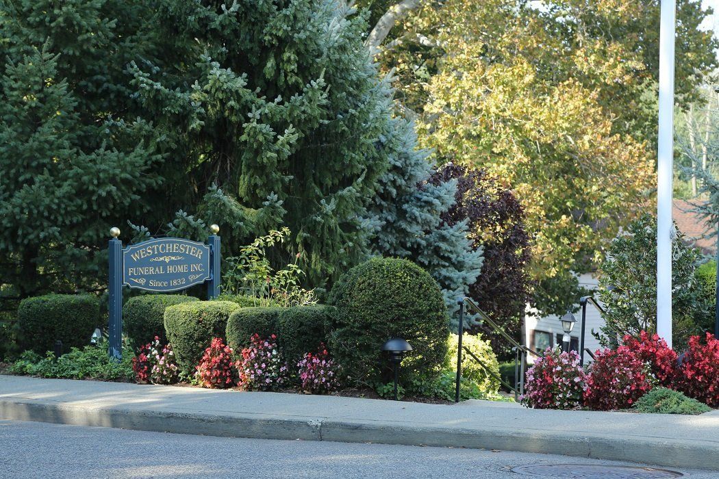 The Westchester Funeral Home sign on Main Street